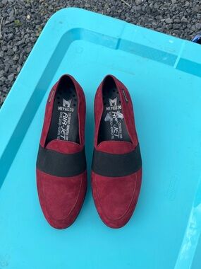 Mephisto womans Burgundy Suede Slip-On Loafers with Black Elastic